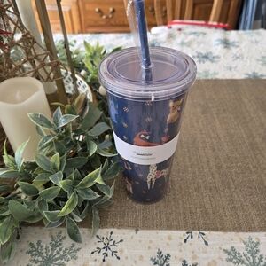 Vera Bradley Navy Animal Print Tumbler with Straw